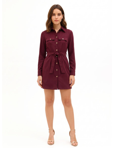 Robe courte-chemise en denim de velours avec ceinture assortie Rinascimento