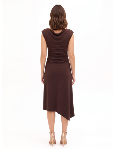 Long Ruched Knit Dress with Asymmetrical Hem Rinascimento