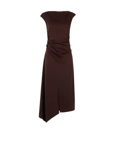 Long Ruched Knit Dress with Asymmetrical Hem Rinascimento