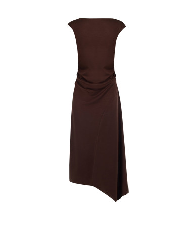 Long Ruched Knit Dress with Asymmetrical Hem Rinascimento