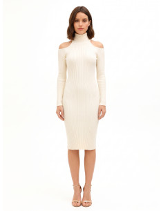 Robe midi près du corps en maille côtelée avec découpes aux épaules Rinascimento
