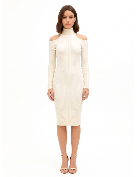 Robe midi près du corps en maille côtelée avec découpes aux épaules Rinascimento