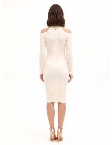 Robe midi près du corps en maille côtelée avec découpes aux épaules Rinascimento