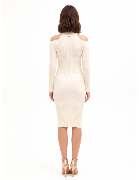 Robe midi près du corps en maille côtelée avec découpes aux épaules Rinascimento