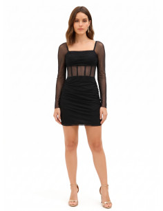 Robe courte en résille extensible froncée sur les côtés Rinascimento