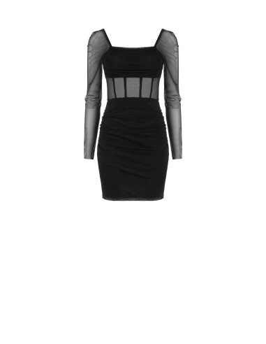 Short Dress in Stretch Mesh with Side Gathering Rinascimento