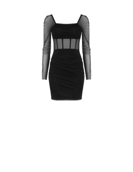 Short Dress in Stretch Mesh with Side Gathering Rinascimento