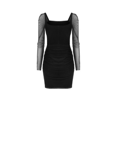 Short Dress in Stretch Mesh with Side Gathering Rinascimento
