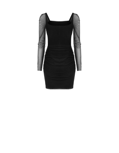 Short Dress in Stretch Mesh with Side Gathering Rinascimento