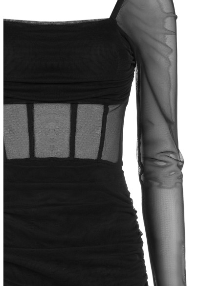 Short Dress in Stretch Mesh with Side Gathering Rinascimento