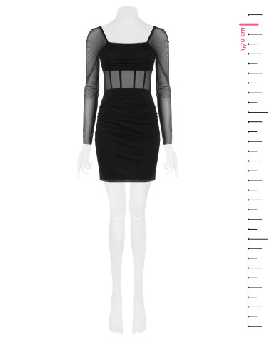 Short Dress in Stretch Mesh with Side Gathering Rinascimento