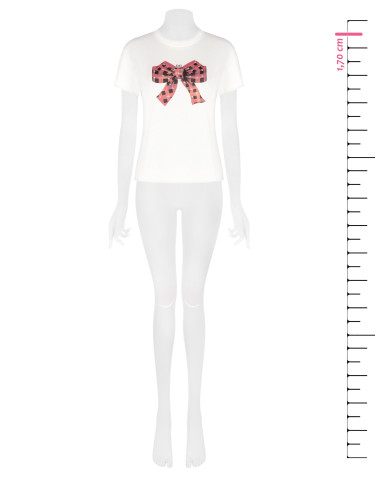 Cotton T-Shirt With Tartan Bow Print Embellished With Rhinestones Rinascimento