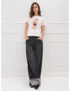 T-shirt en coton avec imprimé chiot de Noël et strass Rinascimento