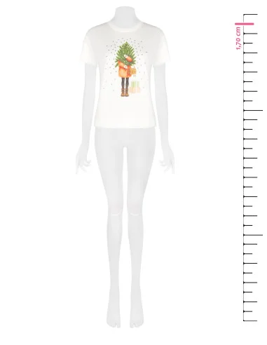 Regular-Fit Cotton T-Shirt with Christmas Tree and Rhinestone Print Rinascimento