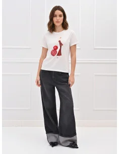 Cotton T-Shirt with Christmas-Themed Print Rinascimento