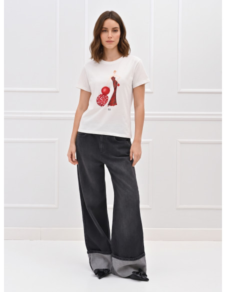 Cotton T-Shirt with Christmas-Themed Print Rinascimento