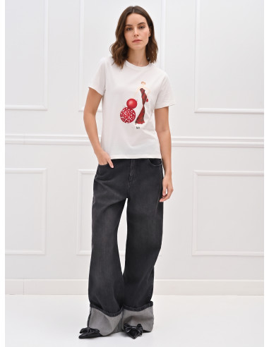 Cotton T-Shirt with Christmas-Themed Print Rinascimento