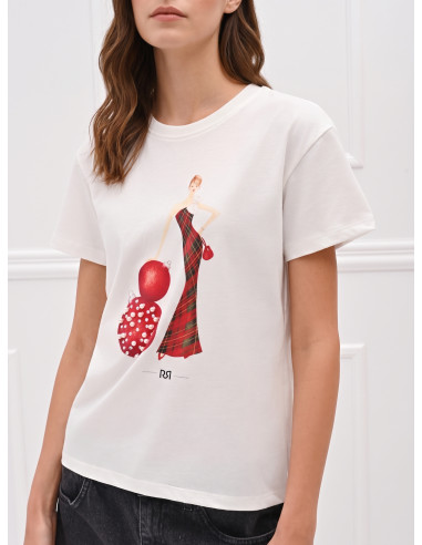 Cotton T-Shirt with Christmas-Themed Print Rinascimento