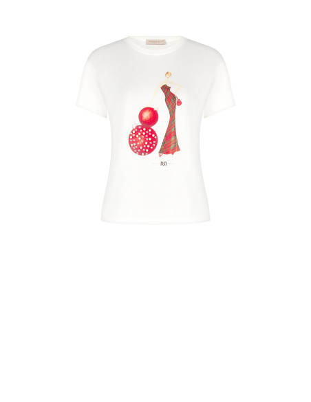 Cotton T-Shirt with Christmas-Themed Print Rinascimento