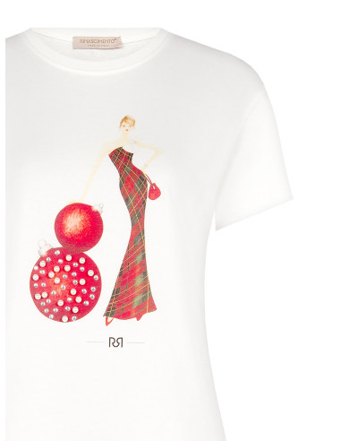 Cotton T-Shirt with Christmas-Themed Print Rinascimento