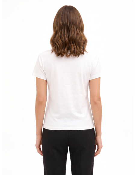 Regular-Fit Cotton T-Shirt with Slogan and Cabochon Crystals Rinascimento - Off-White