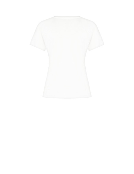 Regular-Fit Cotton T-Shirt with Slogan and Cabochon Crystals Rinascimento - Off-White