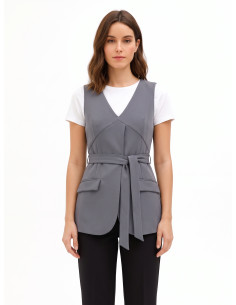 Gilet long en polyviscose avec ceinture assortie Rinascimento