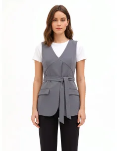 Long-cut viscose-blend vest with matching belt Rinascimento