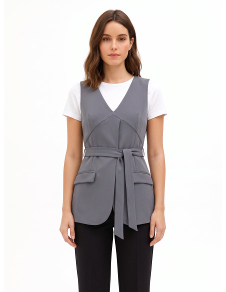 Long-cut viscose-blend vest with matching belt Rinascimento