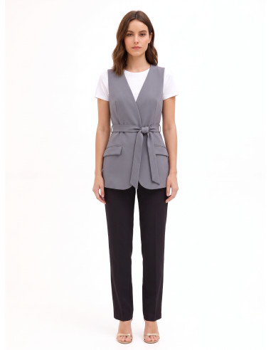 Long-cut viscose-blend vest with matching belt Rinascimento