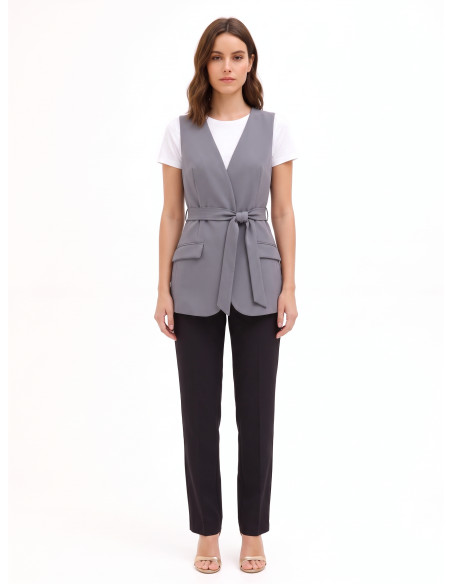 Long-cut viscose-blend vest with matching belt Rinascimento