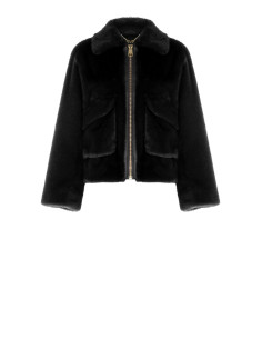 Manteau court en fausse fourrure avec maxi poches Rinascimento - Noir