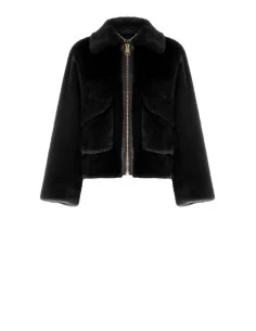 Short Faux Fur Coat with Oversized Pockets Rinascimento - Black