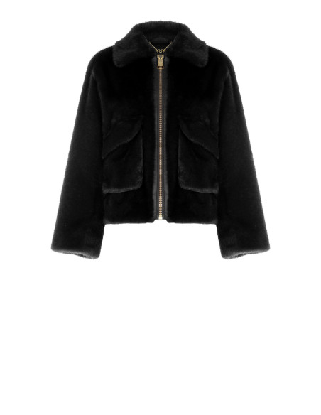 Manteau court en fausse fourrure avec maxi poches Rinascimento - Noir