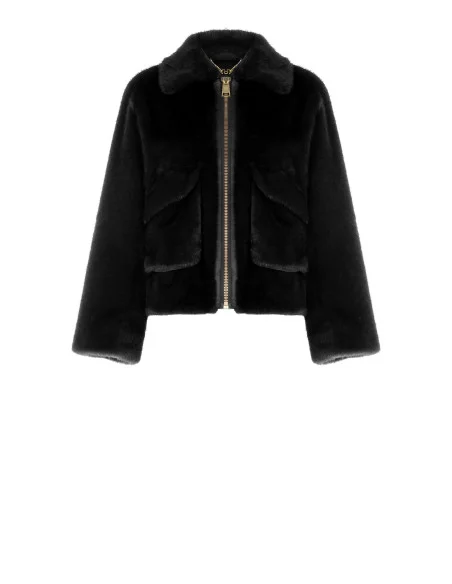 Manteau court en fausse fourrure avec maxi poches Rinascimento - Noir