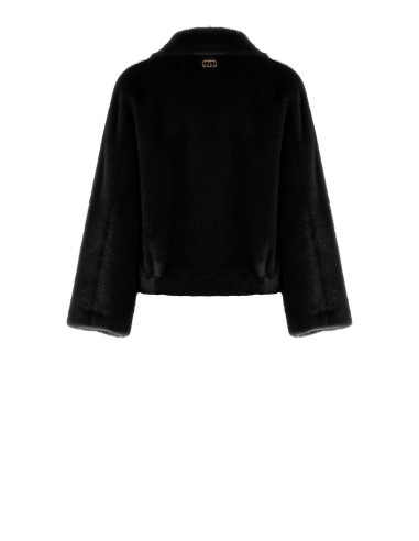 Manteau court en fausse fourrure avec maxi poches Rinascimento - Noir