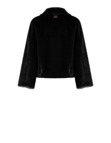 Manteau court en fausse fourrure avec maxi poches Rinascimento - Noir