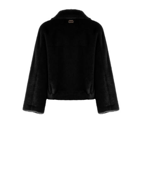 Manteau court en fausse fourrure avec maxi poches Rinascimento - Noir