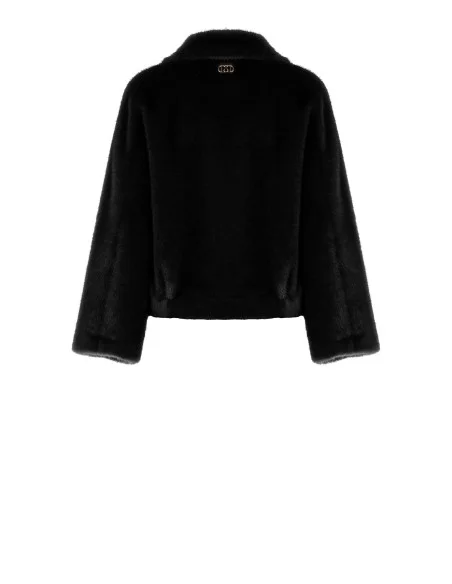 Manteau court en fausse fourrure avec maxi poches Rinascimento - Noir
