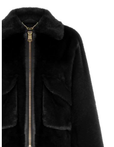 Manteau court en fausse fourrure avec maxi poches Rinascimento - Noir