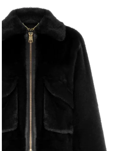 Manteau court en fausse fourrure avec maxi poches Rinascimento - Noir