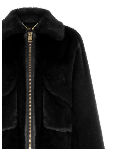 Manteau court en fausse fourrure avec maxi poches Rinascimento - Noir