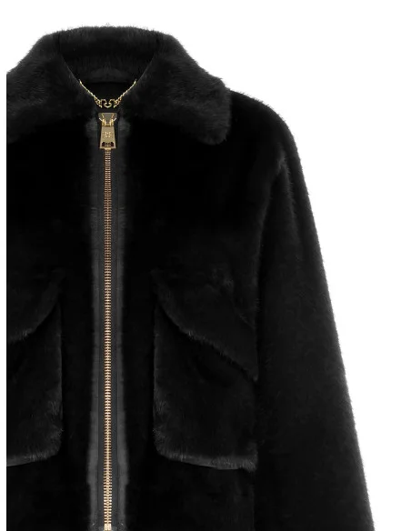 Manteau court en fausse fourrure avec maxi poches Rinascimento - Noir