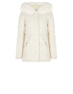 Padded Parka-Style Coat with Hood and Removable Faux Fur Rinascimento
