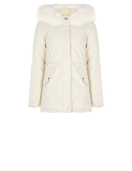 Padded Parka-Style Coat with Hood and Removable Faux Fur Rinascimento