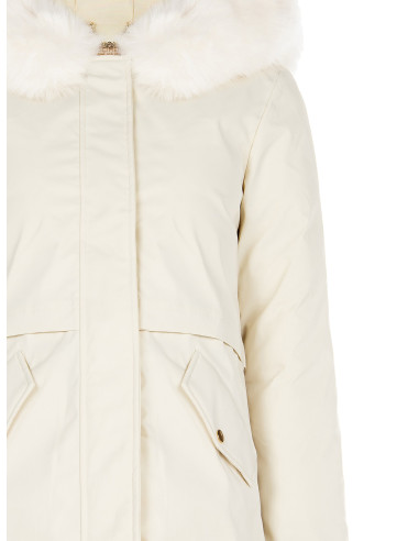 Padded Parka-Style Coat with Hood and Removable Faux Fur Rinascimento