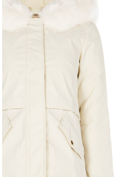 Padded Parka-Style Coat with Hood and Removable Faux Fur Rinascimento