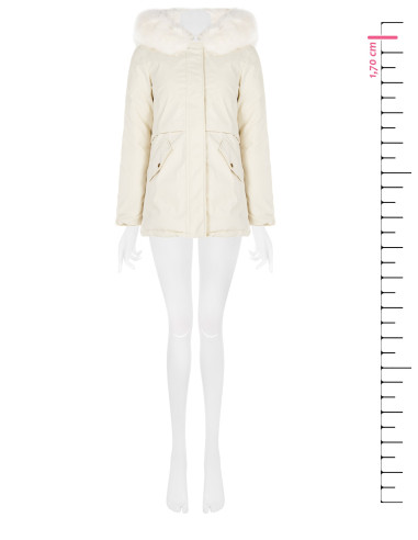 Padded Parka-Style Coat with Hood and Removable Faux Fur Rinascimento