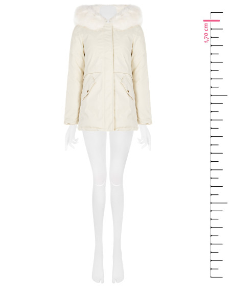 Padded Parka-Style Coat with Hood and Removable Faux Fur Rinascimento
