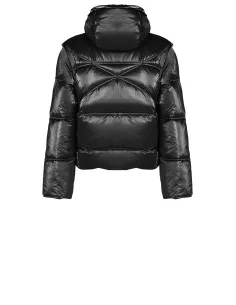 Short Laminated Puffer Jacket with Hood and Removable Sleeves Rinascimento - Black 2